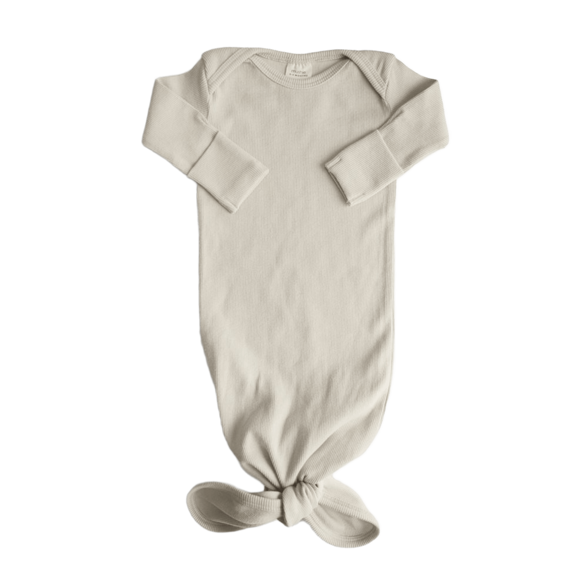 Mushie - Baby Onesis, Rompers & Pyjamas - Ribbed Knotted Baby Gown - Ivory - Tummy Time