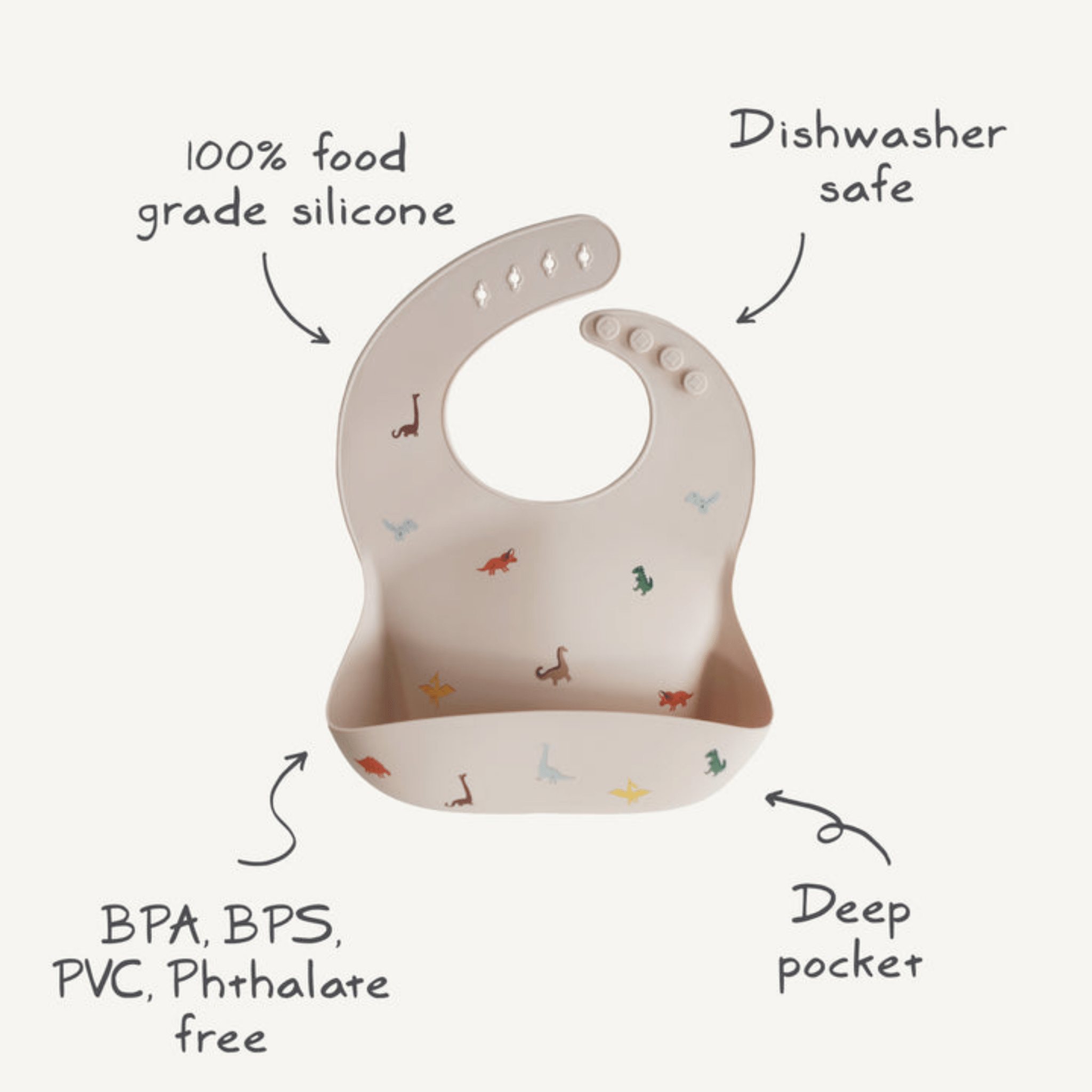 Mushie - Bibs - Silicone Bib - Dinosaurs - Tummy Time